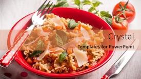  Presentation with mint - Slides featuring mafalda-pasta-with-tomatoes-mint background and a coral colored foreground