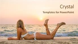  Presentation with sunset beach - Beautiful presentation theme featuring magazine cover - woman in white bikini backdrop and a cream colored foreground