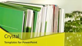  Presentation with green office - Amazing presentation design having magazines and folders in green backdrop and a yellow colored foreground