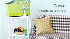  Presentation with magazines - Presentation design consisting of magazines and folders in green box on shelf in room background and a sky blue colored foreground