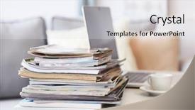  Presentation with community living - Audience pleasing slides consisting of magazines and laptop on table backdrop and a light gray colored foreground