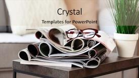  Presentation with living room - Audience pleasing PPT layouts consisting of magazines on table in living backdrop and a soft green colored foreground