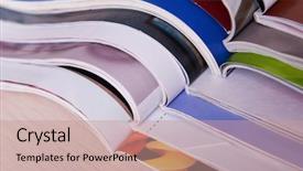  Presentation with magazines - PPT layouts consisting of magazines on wooden table close up background and a coral colored foreground