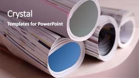  Presentation with magazines - Colorful presentation theme enhanced with magazines on wooden table close up backdrop and a gray colored foreground