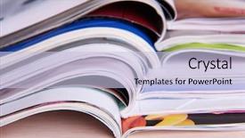  Presentation with magazines - Audience pleasing presentation consisting of magazines on wooden table close up backdrop and a light blue colored foreground