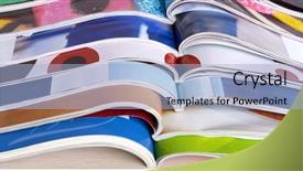  Presentation with magazines - PPT theme featuring magazines on wooden table close up background and a light blue colored foreground