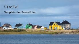  Presentation with beautiful houses - Beautiful PPT theme featuring magdalen island in quebec backdrop and a light blue colored foreground