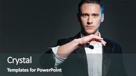  Presentation with bridge playing cards - PPT layouts having mage - handsome young man magician showing background and a tawny brown colored foreground