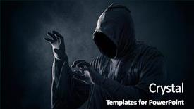  Presentation with scary - Audience pleasing PPT theme consisting of mage - scary figure in hooded cloak backdrop and a black colored foreground