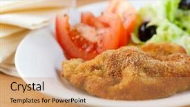  Presentation with food ice - Slide deck featuring mage - schnitzel with tomatoes ice lettuce background and a  colored foreground