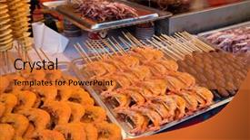  Presentation with larvae - Audience pleasing PPT theme consisting of maggots - cooked to eat shrimp squid backdrop and a red colored foreground