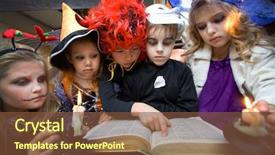  Presentation with witchcraft - Colorful slides enhanced with magic 8 - children in halloween costumes read backdrop and a tawny brown colored foreground