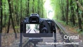  Presentation with railway - Cool new theme with magic back - abstract dslr camera on railway backdrop and a gray colored foreground
