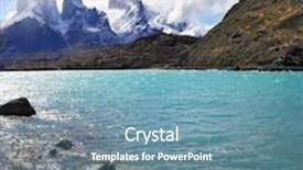  Presentation with strong wind - Presentation theme having magic beauty of lake pehoe a strong wind blows turquoise waves on the lake grand cliffs of los kuernos covered with snow and ice background and a seafoam green colored foreground