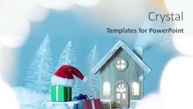  Presentation with house forest - Slides with magic-christmas-card-with-toy background and a light blue colored foreground