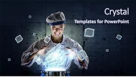  Presentation with magician - Slide deck consisting of magic cube - she is magician as cook background and a  colored foreground