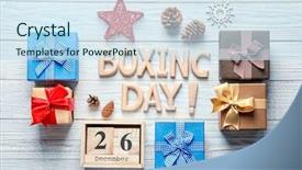  Presentation with boxing - PPT theme featuring magic cube - text boxing day and gift background and a  colored foreground
