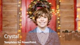  Presentation with miracles - Beautiful slide set featuring magic door - happy child boy stands backdrop and a red colored foreground