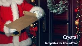  Presentation with festive - Slides consisting of magic door - santa claus holding festive letter background and a navy blue colored foreground