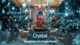  Presentation with merry christmas and new year - Amazing theme having magic door - santa claus house festively decorated backdrop and a ocean colored foreground