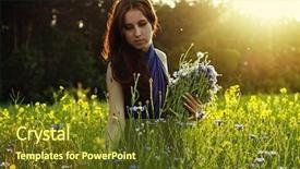  Presentation with sunset - Presentation having magic garden - girl gathering flowers on sunset background and a tawny brown colored foreground