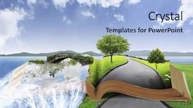  Presentation with magic book - Colorful PPT theme enhanced with magic garden - open book with nature backdrop and a light blue colored foreground