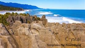  Presentation with rock stone - Slide deck with magic islands in the ocean stone flat pancakes stacked on top of each other pancakes rock is a natural wonder of new zealand paparoa park the concept of ecological active and photo tourism background and a coral colored foreground