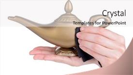  Presentation with magic - Presentation theme enhanced with aladin - magic lamp in female hands background and a white colored foreground