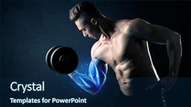  Presentation with weight lifting - Audience pleasing PPT theme consisting of magic medice - fit athlete lifting weight backdrop and a  colored foreground