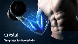  Presentation with muscle - Beautiful presentation design featuring magic medice - fit athlete lifting weight backdrop and a navy blue colored foreground