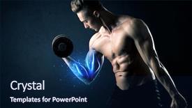  Presentation with weight lifting - Theme having magic medice - fit athlete lifting weight background and a  colored foreground