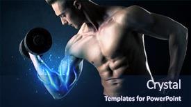  Presentation with weight lifting - PPT theme enhanced with magic medice - fit athlete lifting weight background and a navy blue colored foreground