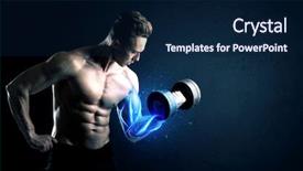  Presentation with weight lifting - PPT layouts with magic medice - fit athlete lifting weight background and a navy blue colored foreground