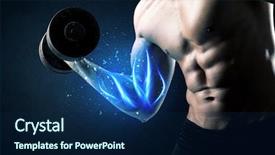  Presentation with weight lifting - PPT layouts enhanced with magic medice - fit athlete lifting weight background and a navy blue colored foreground