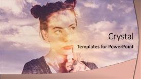  Presentation with surreal - Slide deck featuring magic moment - young hipster woman is thinking background and a coral colored foreground