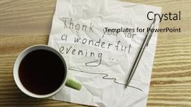  Presentation with napkin - Slides enhanced with magic morning coffee - message written on napkin mixed background and a  colored foreground