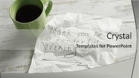 Presentation with napkin - PPT layouts having magic morning coffee - message written on napkin mixed background and a  colored foreground