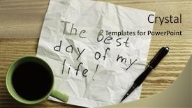  Presentation with napkin - Slide set having magic morning coffee - message written on napkin mixed background and a mint green colored foreground