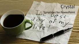  Presentation with napkin - Slide deck consisting of magic morning coffee - message written on napkin mixed background and a coral colored foreground