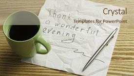  Presentation with table napkin folding - Presentation theme featuring magic morning coffee - message written on napkin background and a  colored foreground
