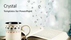  Presentation with magic book - Audience pleasing theme consisting of magic morning coffee - open book with flying letters backdrop and a  colored foreground