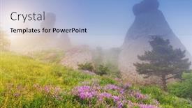  Presentation with magic - Presentation theme having magic morning in the mountains landscape background and a light blue colored foreground