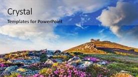  Presentation with magic garden - Cool new PPT theme with magic pink rhododendron flowers backdrop and a teal colored foreground