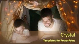  Presentation with catholic father son hoyly spirit - Colorful presentation design enhanced with magic rabbit - father and son reading book backdrop and a  colored foreground