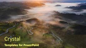  Presentation with magic - Amazing presentation design having magic-sunrise-over-foggy-countryside backdrop and a tawny brown colored foreground