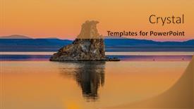  Presentation with towers - Beautiful theme featuring magic-sunset-on-the-lake backdrop and a yellow colored foreground