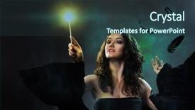  Presentation with halloween - Audience pleasing PPT theme consisting of magic wand - young beautiful witch halloween day backdrop and a tawny brown colored foreground