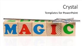  Presentation with magic wand - PPT theme enhanced with magic word formed by wood background and a  colored foreground