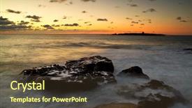  Presentation with magical - Cool new slide deck with magical sunset over atlantic ocean backdrop and a tawny brown colored foreground