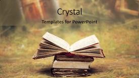  Presentation with magic book - PPT theme enhanced with magical world reading - old magic fairytale book background and a coral colored foreground